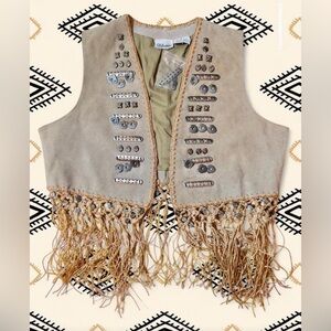Vintage Leather Cropped Fringe Vest Size Large
